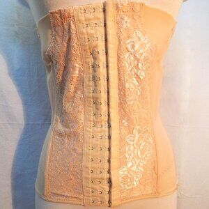 Peach Color Hook & Eye Corset - Lace Front with Roses - XL